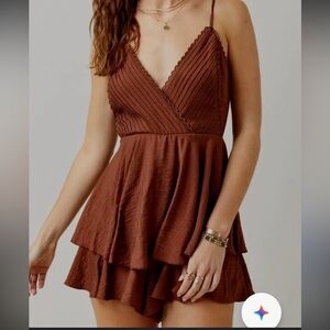 Elegant Y2K Boho Western Cognac Brown Sleeveless Romper Mini Dress Size Medium